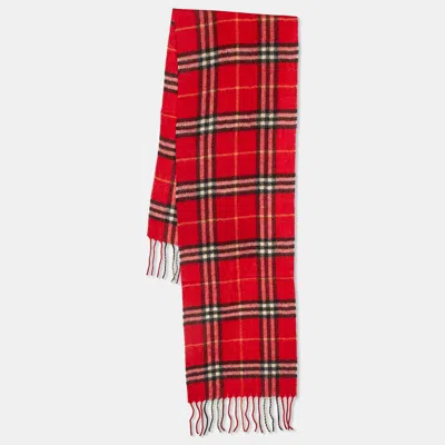 Pre-owned Burberry Red Castleford Check Lambwool Scarf
