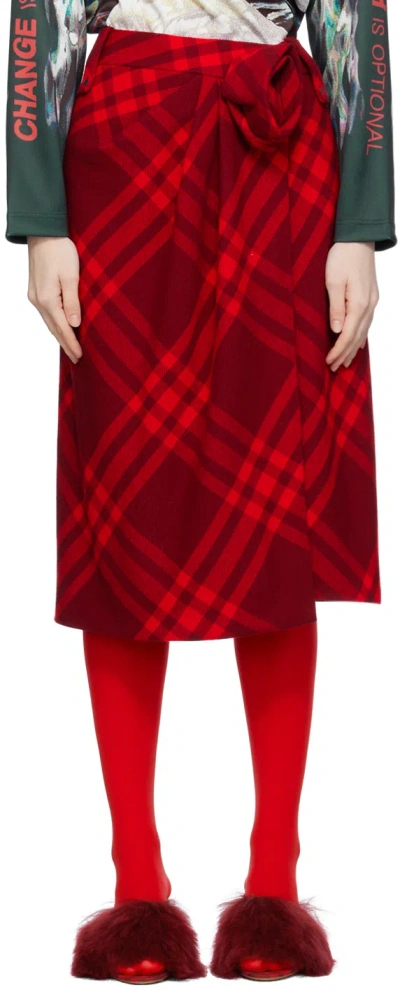 Burberry Red Check Midi Skirt In Ripple Ip Check