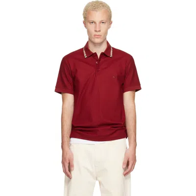 Burberry Red Check Trim Cotton Polo In Burgundy