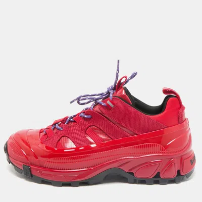 Pre-owned Burberry Red Coated Fabric And Nylon Arthur Sneakers Size 42