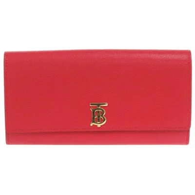 Pre-owned Burberry Red Color Leather Long Wallet (bi-fold) ()