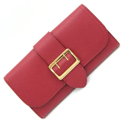 Pre-owned Burberry Red Color Leather Long Wallet (bi-fold) ()