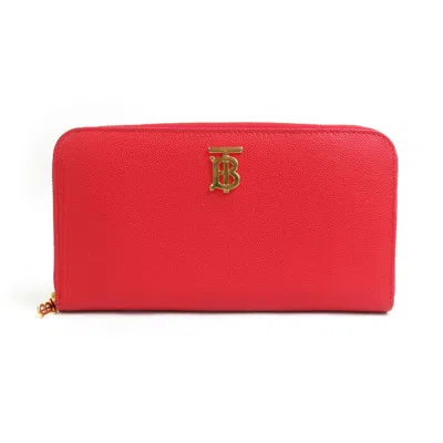 Pre-owned Burberry Red Color Leather Long Wallet (bi-fold) ()