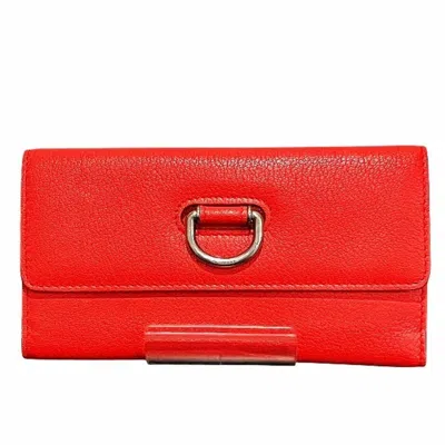Pre-owned Burberry Red Color Leather Long Wallet (tri-fold) ()