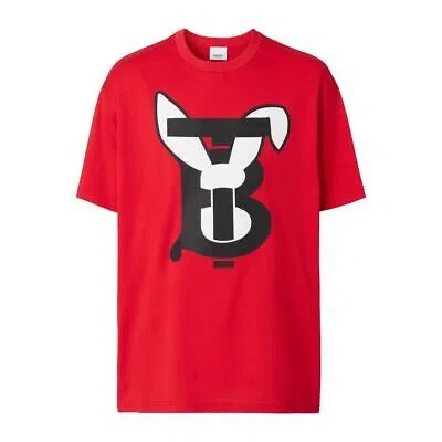 Pre-owned Burberry Red Cotton Bunny Graphic Contrasting Brand T-shirt Authentic