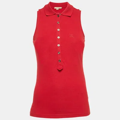 Pre-owned Burberry Red Cotton Pique Sleeveless Polo T-shirt S