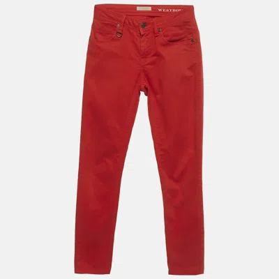 Pre-owned Burberry Red Denim Skinny Ankle Jeans Xs/waist 26"
