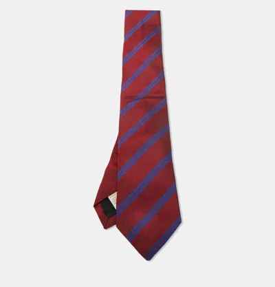 Pre-owned Burberry Red Diagonal Striped Silk Skinny Tie