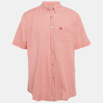 Pre-owned Burberry Red Gingham Cotton Short Sleeve Button Down Shirt 3xl