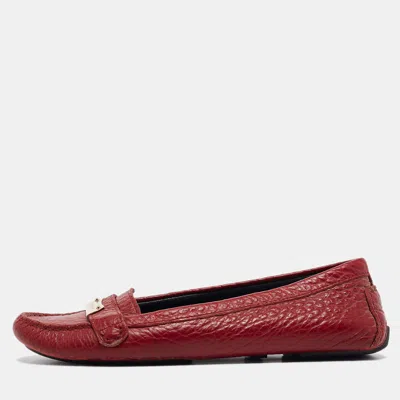 Pre-owned Burberry Red Grain Leather Signature Loafers Size 38