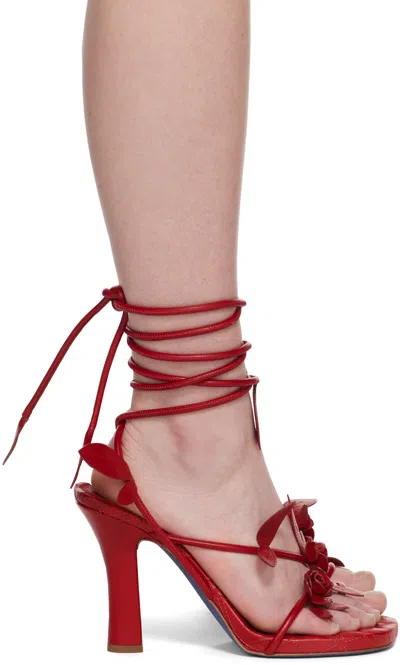 Burberry Red Ivy Flora Heeled Sandals In Scarlett