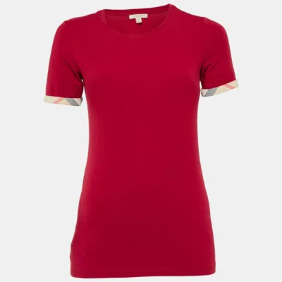 Pre-owned Burberry Red Jersey Crew Neck T-shirt Xs