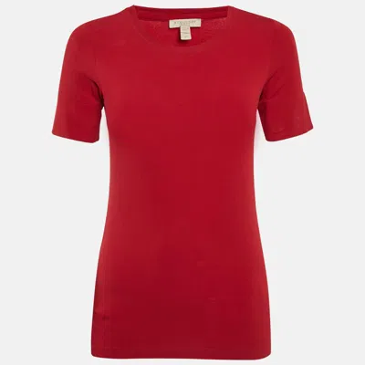 Pre-owned Burberry Red Jersey Crewneck T-shirt Xs