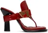 BURBERRY RED LEATHER BAY HEELED SANDALS