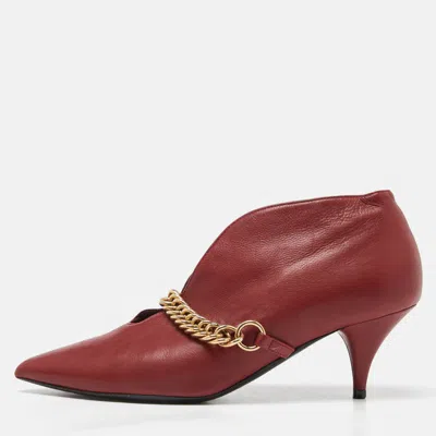 Pre-owned Burberry Red Leather Bronwen Chain Embellished Pointed Toe Ankle Booties Size 38