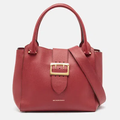 Pre-owned Burberry Red Leather Buckle Tote