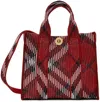 Burberry Mini Knitted Tote Bag With Check Pattern In Scarlet