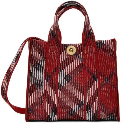 BURBERRY RED MINI CHECK KNITTED TOTE
