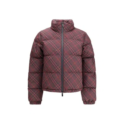 Burberry Hooded Checked Quilted Shell Jacket In Red