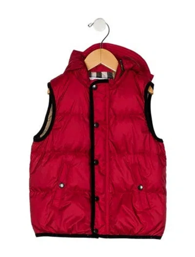 Pre-owned Burberry Babies' Red Puffer Vest With Hood And Zip Closure
