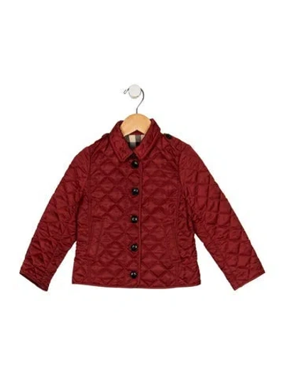 Pre-owned Burberry Babies' Red Quilted Casual Jacket With Button Closure