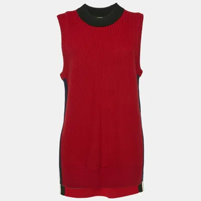 Pre-owned Burberry Red Rib Knit Long Sweater Vest L