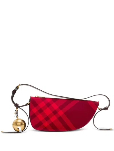 Burberry Red Shield Mini Shoulder Handbag With Check Pattern And Gold-tone Hardware