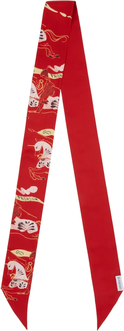 Burberry Red Skinny Watercolour Ekd Silk Scarf In Brown