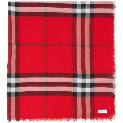 Burberry Red Wide Check Wool Scarf In C3383 Post Red