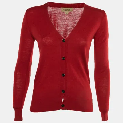 Pre-owned Burberry Red Wool Elbow Patch Cardigan Xs