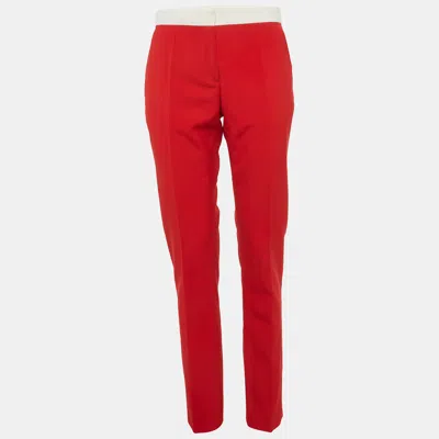 Pre-owned Burberry Red Wool Two-tone Tailored Trousers S