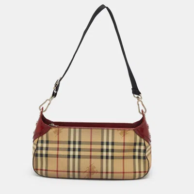 Pre-owned Burberry Red/beige Haymarket Check Coated Canvas Shoulder Bag
