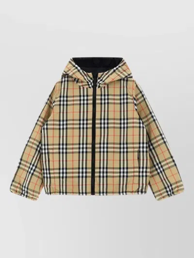 Burberry Reece Reversible Hooded Nylon Check Jacket In Brown