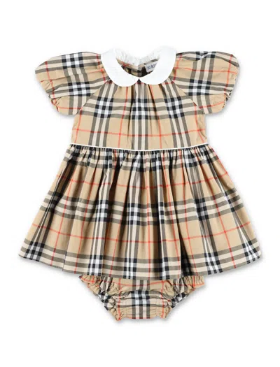 Burberry Refined Cotton Romper For Boys In Sand Ip Check