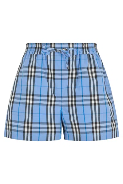 Burberry Refined Plaid Mini Shorts In Blue