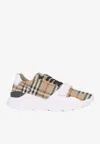 Burberry Beige And White Low Top Sneakers With Vintage Check Print And Rubber Sole In Canvas And Leather Man In Beige
