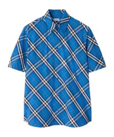Burberry Regular Fit Check Cotton Shirt In Blue