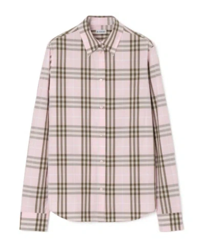 Burberry Regular Fit Check Cotton Shirt In Pink