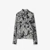 Burberry Flower Print Button Down Silk Top In Black