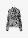 Burberry Flower Print Button Down Silk Top In Black