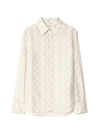 Burberry Regular Fit Ekd Checkerboard Silk Shirt In Neutral