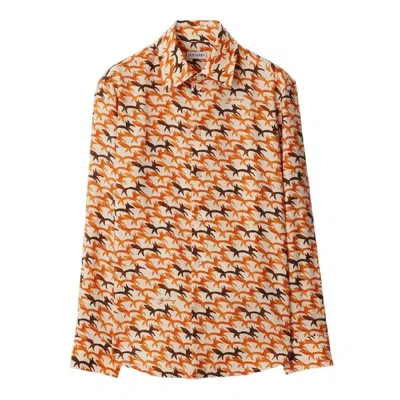 Burberry Regular Fit Fox Pattern Wool Shirt In Orange