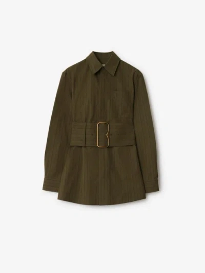 Burberry Regular Fit Striped Cotton Shirt In Juniper/raven