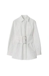 Burberry Belted Pinstriped Cotton-poplin Shirt In String/coal