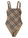 Burberry Scoop Neckline Sleeveless Checkered Beach Bodysuit In Brown