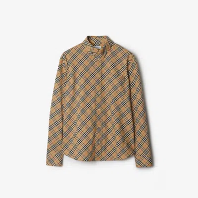 Burberry Cotton Check Shirt With Button-down Collar In Yellow