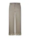 Burberry Beige Pants With Logo Embroidery On The Side And Turn-up Checked Hem In Cotton Man In Neutrals