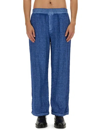 Burberry Straight Leg Linen Pants Pockets In Blue