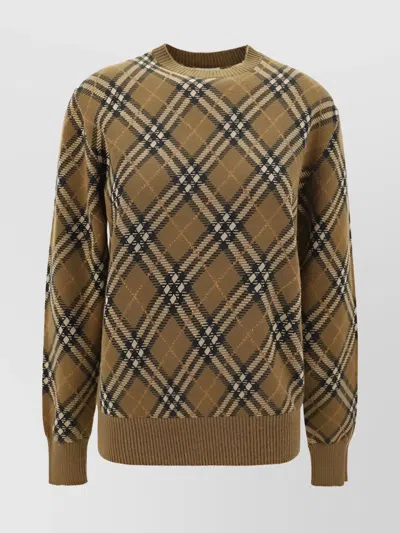 Burberry Repeated Check Pattern Wool Knitwear In Brown