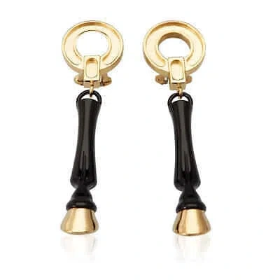 Pre-owned Burberry Resin And Gold-plated Hoof Drop Earrings In Black / Light Gold